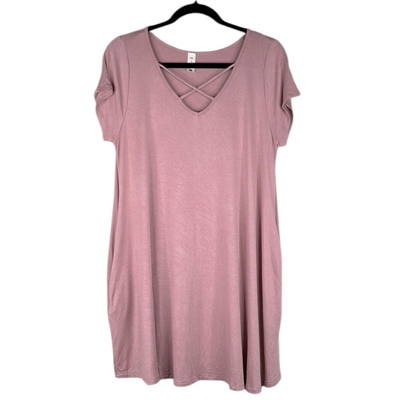 MTS Mauve Pink Criss Cross V-Neck Soft Flowy Summer Casual Dress Size Large - Picture 1 of 6